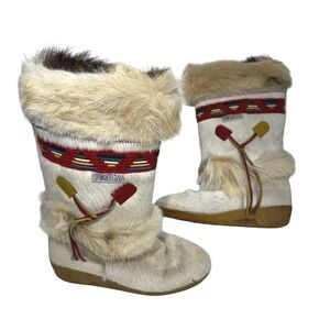 Tecnica Vintage Goat Hair Fur Moon Boots Made in Italy Cream IT 38 US 7-7.5‎